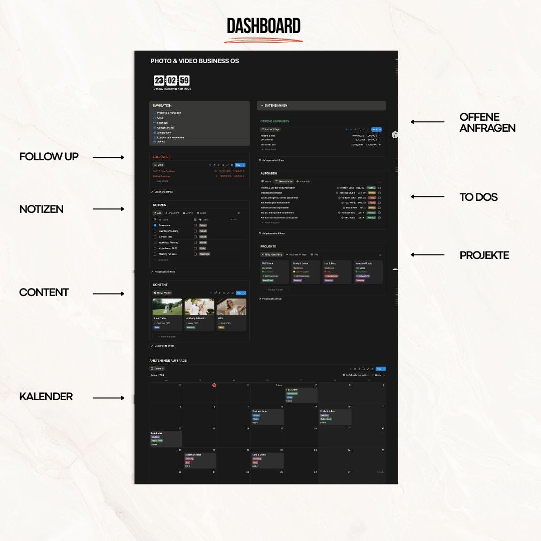 Notion Template für Fotografen & Videografen