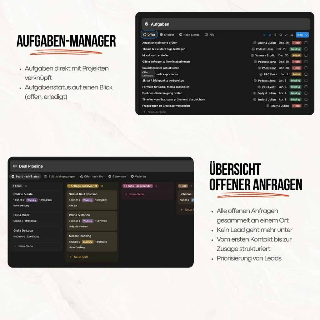 Notion Template für Fotografen & Videografen